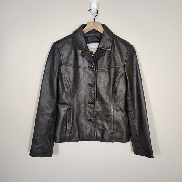 Wilsons Maxima Jackets & Blazers - Vtg Maxima Wilson's Womens Black Leather Jacket Medium Button Up Soft 90s Y2K
